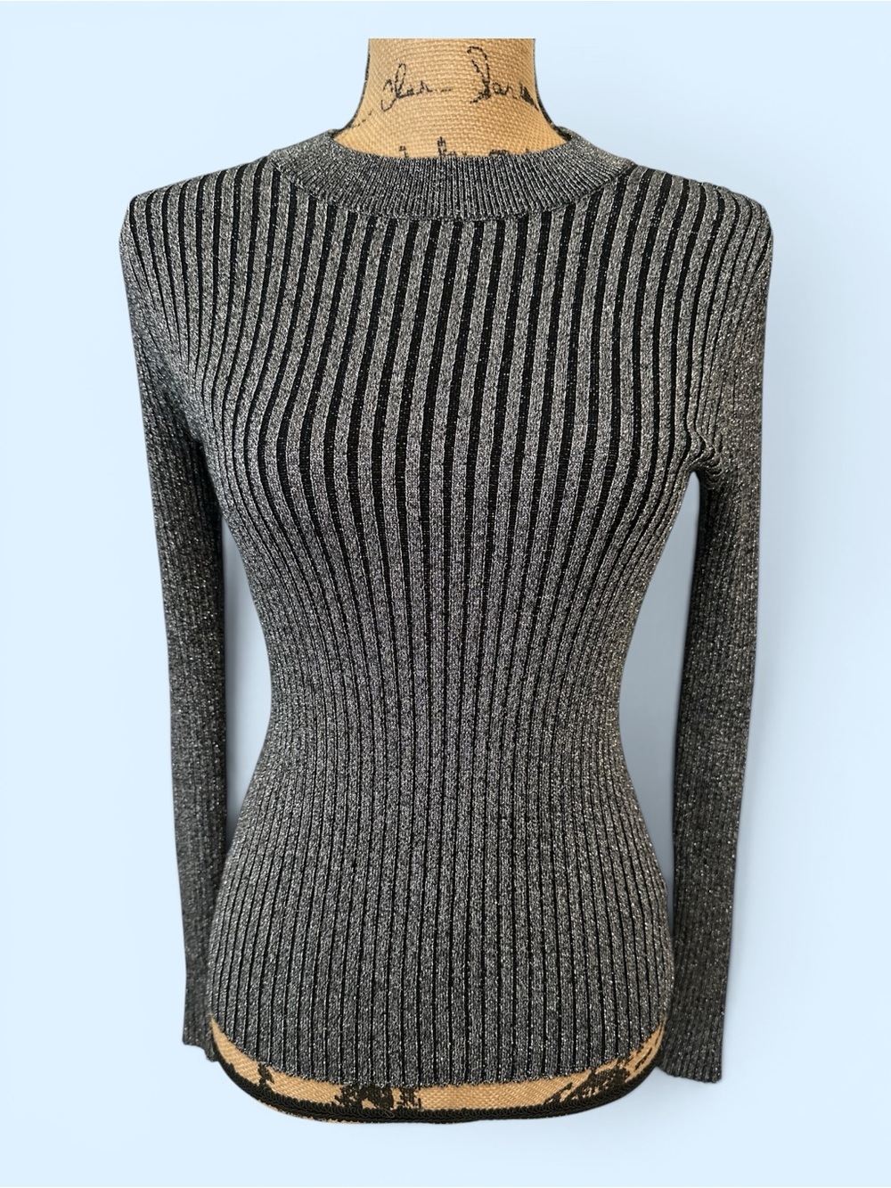 Nine West Black and Silver Shimmer Ribbed Top